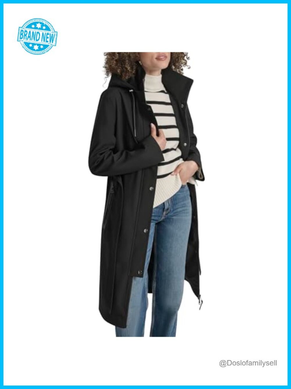 DKNY Hooded Belted Trench Coat Long Water-Resistant Lightweight Jacket